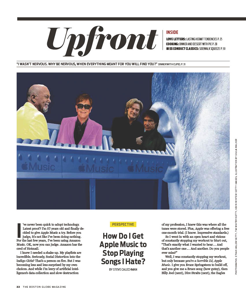 Boston Globe Magazine Upfront page about Apple Music